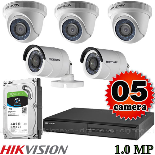 Lắp đặt trọn bộ 5 camera giám sát 1.0M Hikvision